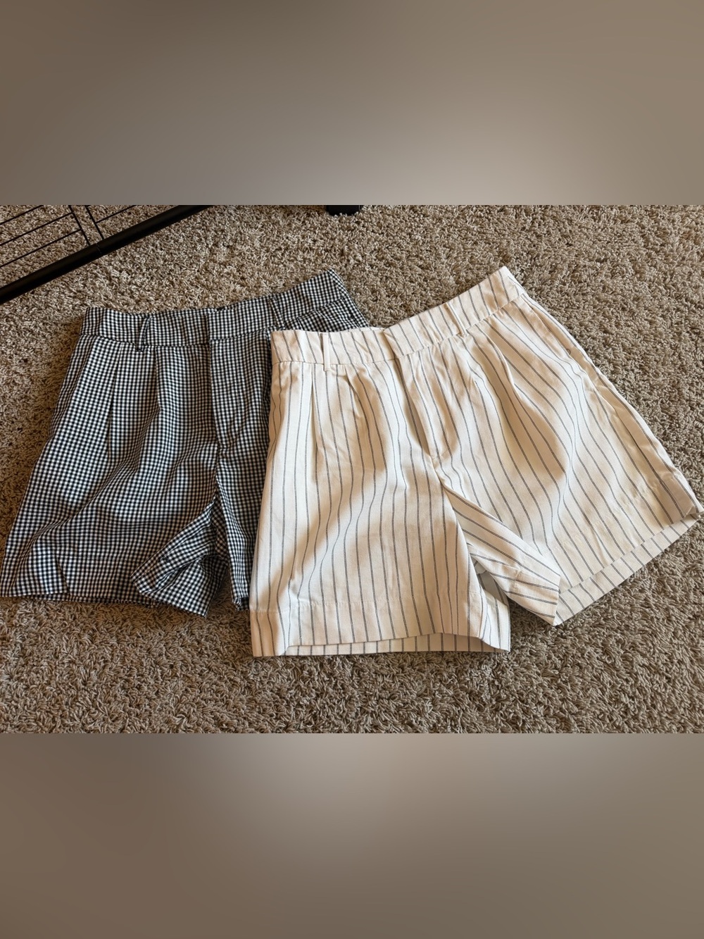 Striped and Gingham Women's Shorts Duo - White Pinstripe & Black Gingham Size 8